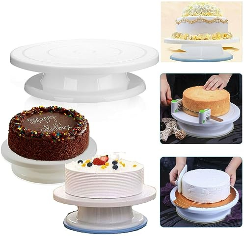 28CM Rotating Cake Turntable Easy Icing Decorating Kitchen Display Stand Professional Revolving Non Slip Cake Plate Stand For Birthday & Party