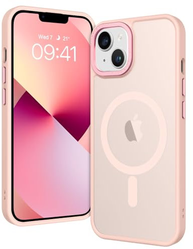 GUAGUA Cover per iPhone 13/14 compatibile con MagSafe Protezione Antiurto Qualità Militare Posteriore Anti Graffio Custodia Posteriore Traslucida Lucidata Anti-Impronte Digitali - 6.1'' (Rosa)