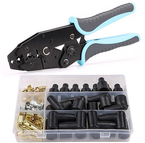 YMYP Spark Plug Plug Plug Crimping Pliers Ratchet Wire Crimping Pliers Max Diameter 8.5mm 24pcs 180°/90°/Straight Spark Plug Coil Terminals and 24pcs Boots