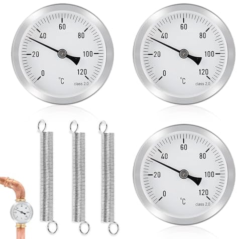Udbrud Termometro Bimetallico, 3 Pcs Indicatore di Temperatura 0-120° Ø 63 mm Termometri per Tubi di Riscaldamento Termometro Clip-on per Tubi, Superfici, Olio, Centrali Elettriche, Barche
