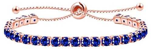 Uloveido Classic Created Blue Sapphire Stone Tennis Bracelet for Women | Rose Gold Plated Adjustable Slider Bracelet Y4043