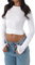 Women's Basic T-Shirt Long Sleeve Crop Top Slim Fit Tops Casual Crew Neck Tee Shirt Long Sleeve (UK, Alpha, L, Regular, Regular, White)