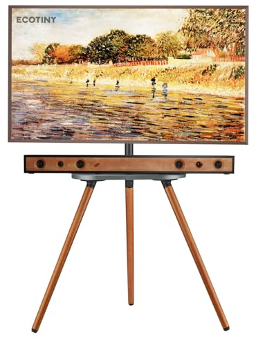 ECOTINY Tripod Easel TV Stand for 43 to 65 Inch LCD Led Screen, Height Adjustable and Swievel TV Stand, Portable TV Floor Stand with Wooden Tray for Bedroom, Living Room, Studio, Black and Walnut