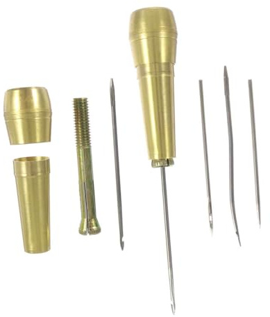 STOBOK Set Punteruoli Da Cucito 5.31In Strumenti Riparazione Scarpe in Ottone Con Manico Ergonomico E Ganci Sostituibili Per Fai Da Te E Lavori Calzolaio Professionali
