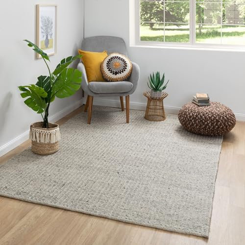 Steffensmeier Handweb Teppich Kornau | Wolle (Schurwolle), Grau, handgewebt, Größe: 250x350 cm Wohnzimmer und Schlafzimmer