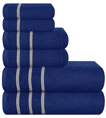 MyOwn Ultra-weiches 6er-Pack Baumwoll-Handtuch-Set, enthält 2 übergroße Badetücher 70 x 140 cm, 2 Handtücher 40 x 60 cm und 2 Waschbetten 30 x 30 cm, Marineblau