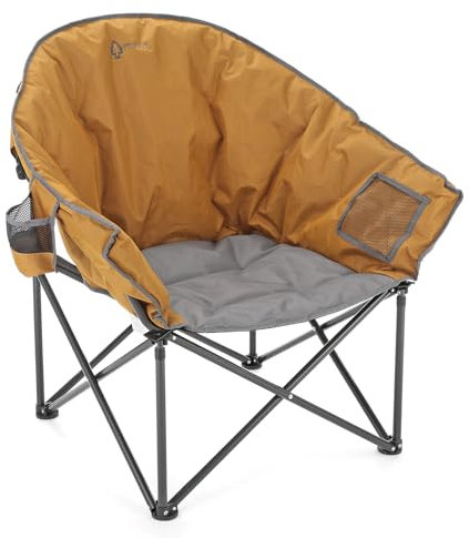 ARROWHEAD OUTDOOR Oversized Heavy-Duty Club Folding Camping Chair w/External Pocket, Cup Holder, Portable, Padded, Moon, Round, Saucer, Supports 330lbs, Carrying Bag, USA-Based Support
