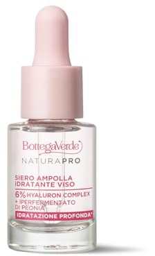 Bottega Verde - Siero Ampolla Idratante, Concentrato Viso, 15 ml, con 6% Hyaluron Complex e Iperfermentato di Peonia, Idratazione Profonda, Pelli Normali o Secche