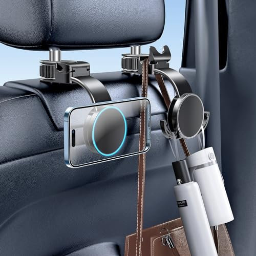 xuenair Support de téléphone 2 en 1 pour appuie-tête de voiture et crochet caché, [bras magnétique puissant et en aluminium doux] Support de téléphone pour iPhone 3 Orgnaizer Crochet pour appuie-tête