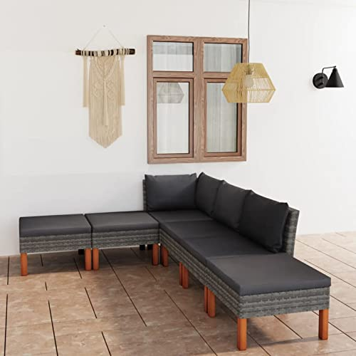 Homgoday 6-TLG. Garten-Lounge-Set mit Kissen Gartenmöbel Set Gartenlounge Sofa Balkon Lounge Sofa Ecksofa Garten Sitzgruppe Balkonmöbel Gartengarnitur Poly Rattan Grau