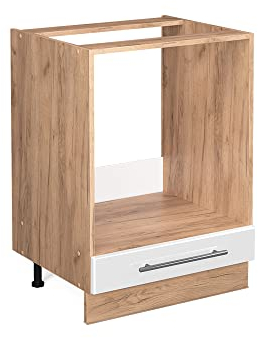 Vicco Meuble pour Four Fame-Line, Blanc Haute Brillance/Chêne de Force doré, 60 cm, PT Chêne