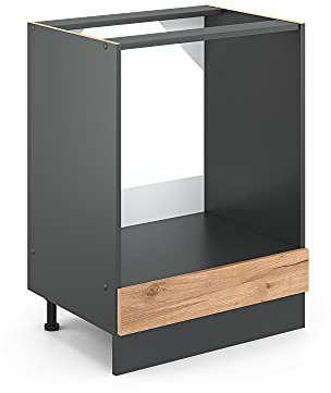 Vicco Herdumbauschrank R-Line, Goldkraft Eiche, 60 cm | ✓ Backofennische · Arbeitsplatte Anthrazit · Höhenverst. Füße · ✓ Frei kombinierbar · Einfache Integration