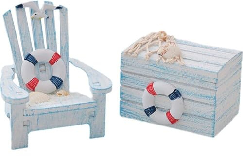 Muteitt Strandkorb-Ornament Im Mediterranen Stil, 2 Stück, Mini-holzkiste, Stranddekoration, Nautische Dekoration Für Puppenhaus, Badezimmer, Schlafzimmer