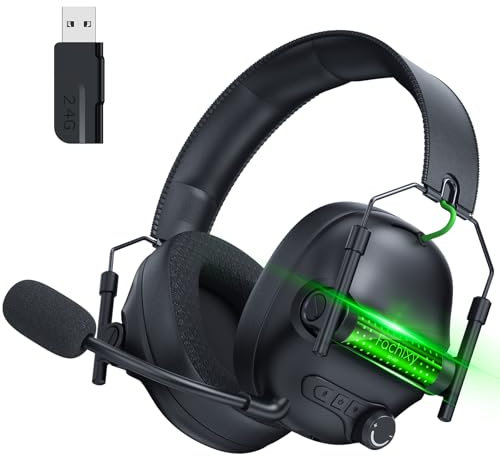 Fachixy FC400 Wireless Gaming Headset Für PC, PS5, PS4, Mac - Verlustfrei USB Schnittstelle 2.4GHz & Bluetooth - Bluetooth Headset Mit Mikrofon, Geringe Latenz, 40H+ Akkulaufzeit, Coole RGB, Schwarz