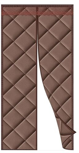 Magnetic Thermal Insulated Door Curtain, Soundproof Windproof Waterproof Warm Cold Protection Blanket, Attic Door Insulation Cover(Brown,W95*H195cm)