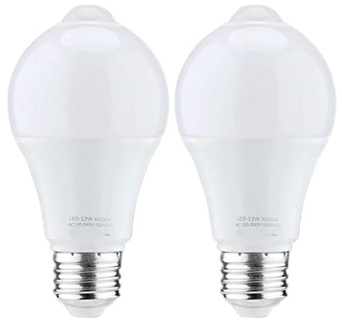 SRMAN 2X 12W Motion Sensor Light Bulb,Outdoor/Indoor Movement Activated Security LED Bulb,1000LM,E26/B22,3500K Warm White