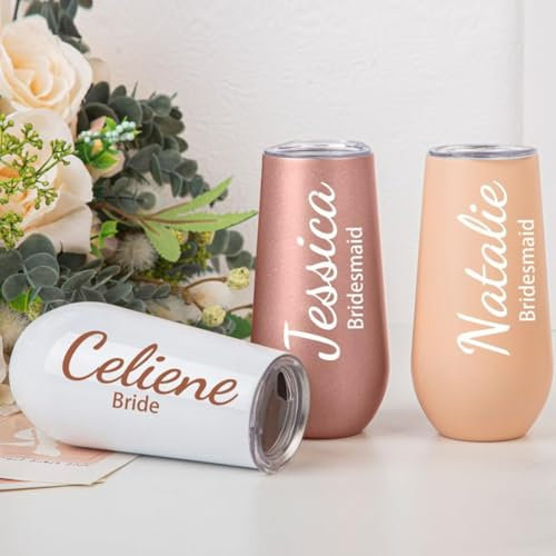 Flûte à champagne personnalisée avec couvercle, gobelet isotherme en acier inoxydable, 177 ml, pour fiançailles, mariage, cadeau personnalisé (1 pièce)