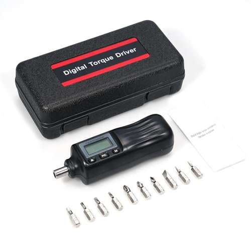 kosingna Digital Torque Screwdriver 1/4'' Drive Screwdriver Torque Wrench Electrician Torque Screwdriver with LCD 0.1-0.5N.m Torque Range Adjustable Screwdriver Torque with Bits Real-Time/Preset/Peak