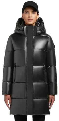 khujo Damen Wintermantel in glänzender Optik warmer wasserdichter Steppmantel lang mit abnehmbarer Kapuze Haya Shiny-YM XS-XXL