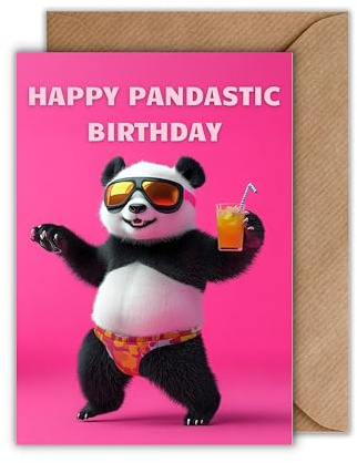 Geburtstagskarte mit Umschlag - Happy Pandastic Birthday Feierlichkeit pink neon Tier Tierliebhaber mit Umschlag Vibender Pander Glückwunschkarte Geschenkkarte zum Geburtstag Feier Party (DIN A6)