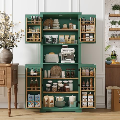 HOLTICO Mueble de cocina con encimera, armario alto de cocina buffet, armario de comedor, despensa con puertas y estantes para comedor, lavadero, sala de estar, verde