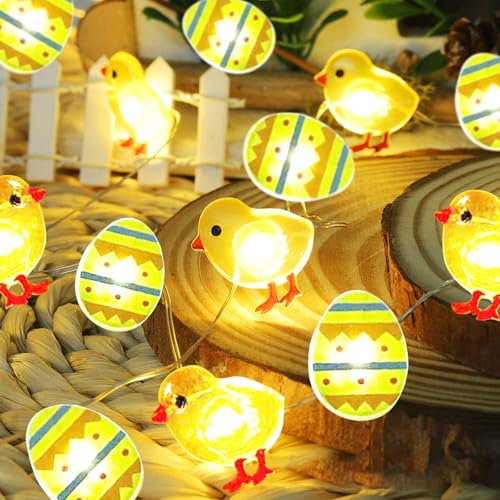 Lichterkette Ostern, Osterlichterkette mit Ostereier und Küken, 3 M 30 LED Osterbeleuchtung, Warmweiß Oster Lichterkette, Batteriebetrieben, Geeignet als Osterdekoration für Drinnen und Draußen