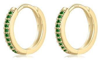 WOVEE 1 Paar kleine Ohrringe Gold Creolen 8mm Silber Stecker Grüner Zirkonia Vergoldet