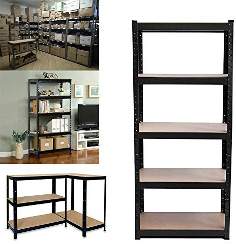 Robustes schwarzes Metall-Garagenregal mit 5 Ebenen (175 kg pro Regal), 875 kg Kapazität, schraubenloses Regalsystem für Zuhause, Schuppen, Werkstatt, Büro, Supermarkt