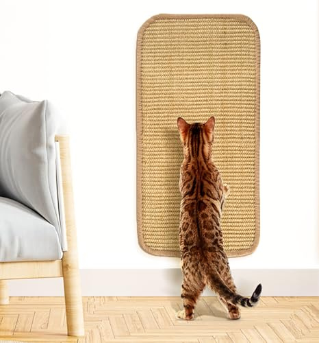 Kratzmatte Katze Natürliche Sisal Teppich, Kratzteppich Katzenkratzmatte für Schützt Teppiche&Sofas, Kratzpads für Katzen Klettverschluss+Doppelseitige Klebefixierung Design, 50x25 cm