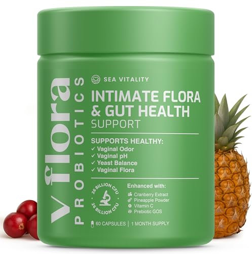 Vaginal Probiotics for Women - 26 Billion CFU with Prebiotics, Pineapple & Cranberry - Support Vaginal pH Balance, Yeast, Odour, Gut & Intimate Flora - Women’s Probiotic Supplement - 60 Capsules