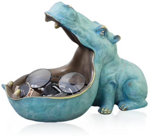 Nilpferd Statue Schlüsselablage Schale, Nilpferd Schale Schmuck Aufbewahrungsbox, Groß Mund Nilpferd Statue Tischdekoration, Tischdekoration Für Wohnzimmer, Büro, Dekoration, Geschenke (Hellblau)