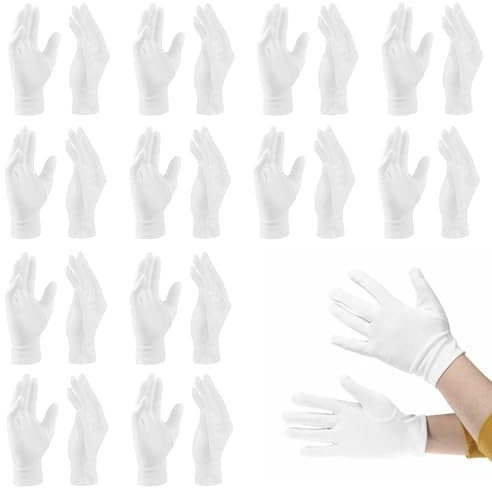 24 Pcs White Gloves,12 Pairs White Soft Cotton Glove,Stitched Cotton Glove for Dry Hands,Cottons Gloves Large for Eczema and Dry Hands - Moisturizing,Beauty Hand Spa and Coin Jewelry Silver Inspection