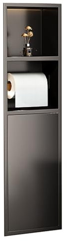 Niche de Salle de Bain encastrée et étanche, avec Poubelle et Porte-Papier Toilette intégrés, Meuble de Rangement pour Cuisine et Salon, Design Noir Moderne – 80 x 20 x 12,5 cm