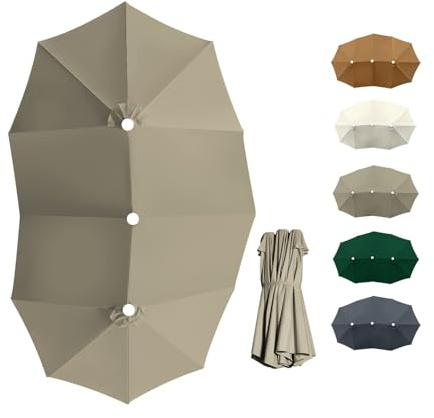 GLikur Doppelsonnenschirm Ersatzbezug 460x270cm, Großer Sonnenschirm Ersatzbezug, 12 Streben Sonnenschirm Bezug Ersatz Sonnenschirm Stoffbezug, Sonnenschirmbezug für Garten, Hof, Strand, Pool(Taupe)