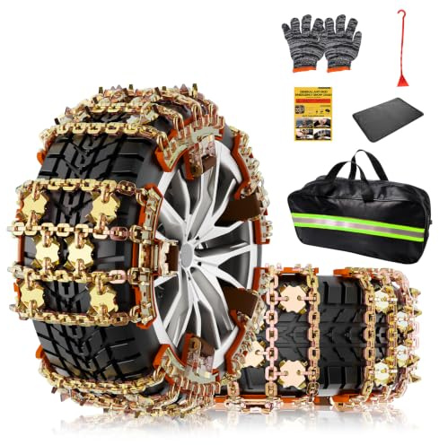 KYX Upgrade Reifenketten aus legiertem Stahl für Auto/SUV/Pickup Truks, verstellbare Universal-Notfall-Schneeketten für Pickup-Trucks und Geländewagen, SUV, Autoreifen, 235 245 255 265 275 285 – 6