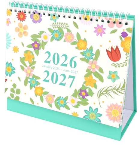 KEUKORZ Tischkalender 2026-2027,18 Monatskalender, Tischkalender von Januar 2026 bis Juni 2027, Kalender 2026 tischkalender mit Aufgabenliste, 20 x 18x 8 cm - Grün