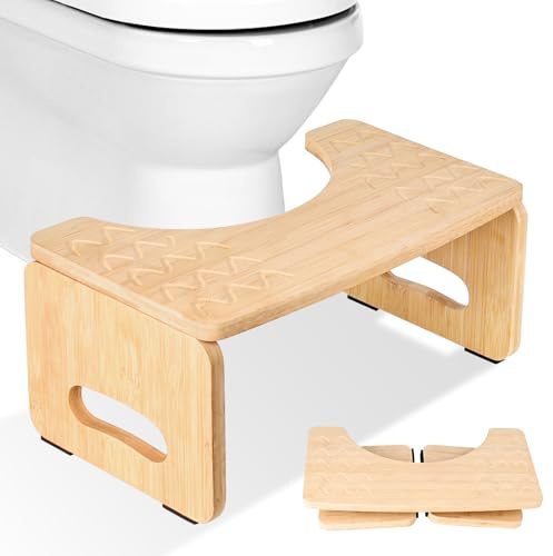 Tabouret de Toilette en Bambou, Tabouret WC Physiologique Antidérapant pour Adultes en Forme de C, 7-Pouce Hauteur Tabouret de Toilette Pliable