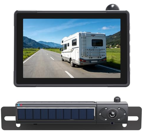 Ecoyoca Solar Wireless Reversing Camera Kit, 5 IPS Monitor, HD 1080P Backup Camera, IP69K Waterproof with 5000mAh Battery Reverse Camera Easy Installation for Car, Van, Pickup, Trailer, Caravan