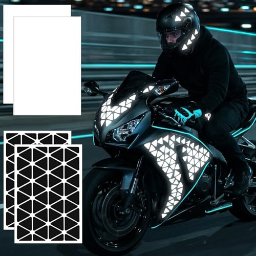 2 Blatt/96 Stück Reflektoren Sticker Set Reflektoren Aufkleber Schwarz | Reflektierende Aufkleber Selbstklebende Reflektierende Stickers für Fahrrad Rucksack Motorrad Roller Helme Dunkelheit