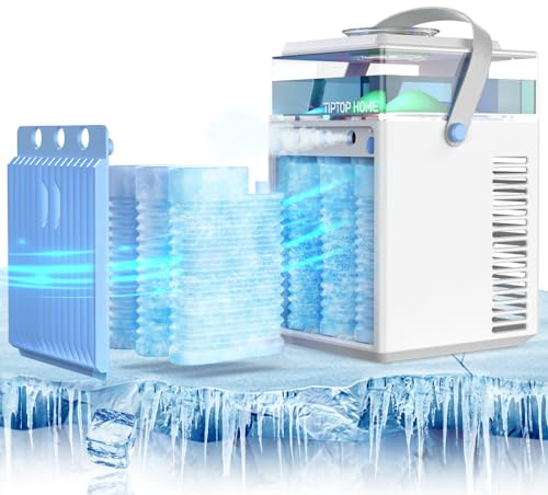 Mobile Klimaanlage, 5 in 1 Mini Klimagerät mit App-Steuerung, Persönlich Ventilator mit 800ml Wassetank, 3 Geschwindigkeiten, 3 Nebelmodi, Tragbarer Klimaanlage für Zimmer Büro
