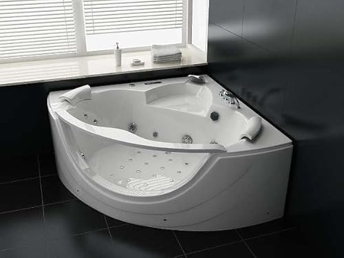 Bañera Whirlpool Milano de 150 x 150 cm para 2 personas, jacuzzi con 12 chorros de agua y 16 chorros de aire, calefacción, sistema de sonido Bluetooth, cascada, luz de color, bañera de masaje acrílico