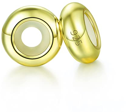GW 2PC Stoppeur/Bloqueur Charms Argent 925 Caoutchouc pour Bracelets (Or Stoppeur Charms)