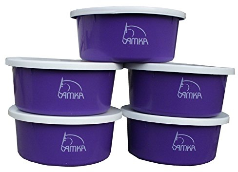 AMKA Futterschale Müslischale Leckschüssel 5er Set 2 Liter mit Deckel Futterschüssel Wasserschüssel für Pferde, Hunde Tiere, lila