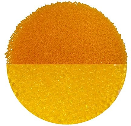trendfinding 100 g wasserspeicherndes Deko Granulat Gelb-Orange, Korngröße 1.5-2 mm, Dekoration für Blumen und Pflanzen, 10 Liter sehr ergiebig, vielseitig einsetzbar