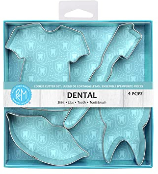 R&M International 2002 Dental Cookie Cutters, Scrub Shirt, Lips, Tooth, Toothbrush, 4-Piece Set