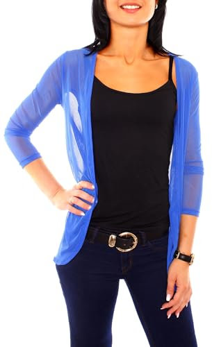Easy Young Fashion - Damen Mesh Cardigan zum binden - transparentes langarm Jäckchen - leichte Netz Jacke - Cover up 7058 - Royal