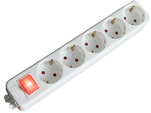 Prise en saillie avec interrupteur 5 prises | Multiprise en saillie sans câble d'alimentation | Pour l'intérieur | Couleur : blanc éclairé