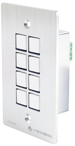 J-Tech Digital 8-Tasten-Bedienfeld-Wandplatte mit programmierbaren LED-Tasten, RS-232, RS-458, Relais und IR-Steuerung (JTECH-P8)