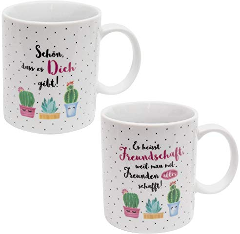 Sheepworld Gruss und Co 46162 Spruch Es heisst Freundschaft, Kaktus-Motiv, Geschenk-Box, Porzellan Tassen-Set, 350 milliliters