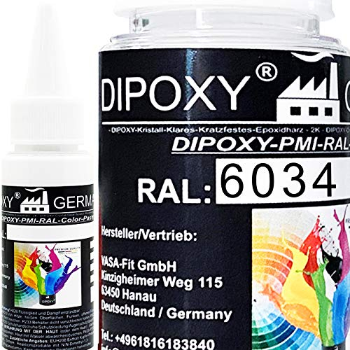 25g Dipoxy-PMI-RAL 6034 PASTELTÜRKIS Extrem hoch konzentrierte Basis Pigment Farbpaste Farbmittel für Epoxidharz, Polyesterharz, Polyurethan Systeme, Beton, Lacke, Flüssigfarbe Kunstharz Schmuck